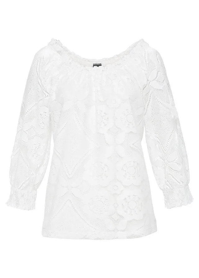 Camiseta con encaje Blanco lana