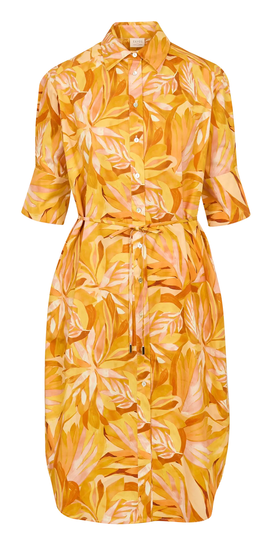 EKYOG RAYINA - Vestido camisero midi estampado en algodón orgánico en naranja