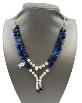 ELEGANTES COLLARES AZULONES CORTOS DISEÑO DOBLE CON PERLAS