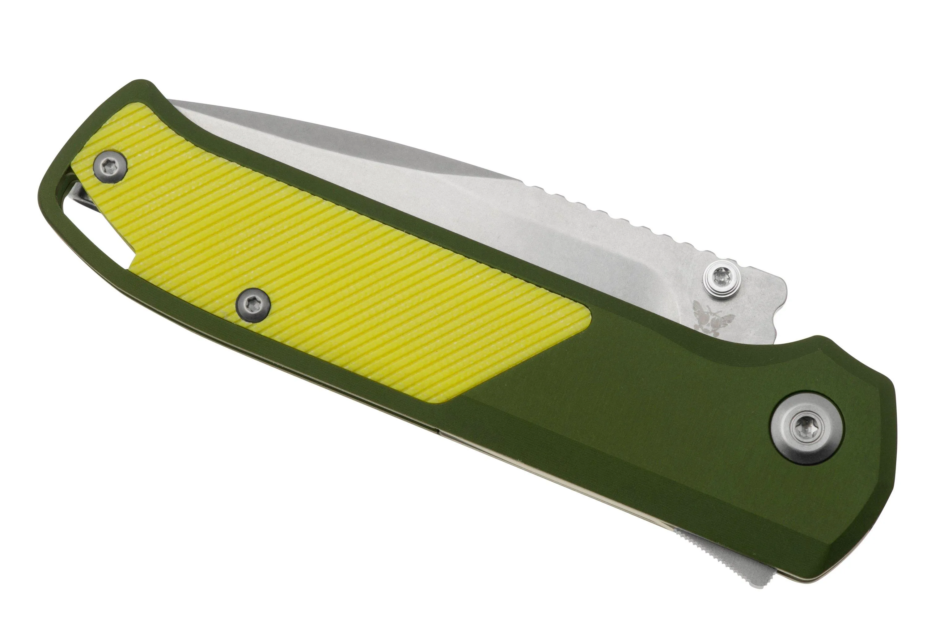Flytanium Arcade Shark-Lock 1253 Stonewashed, OD Green Aluminum, Yellow G10 Inlay, navaja