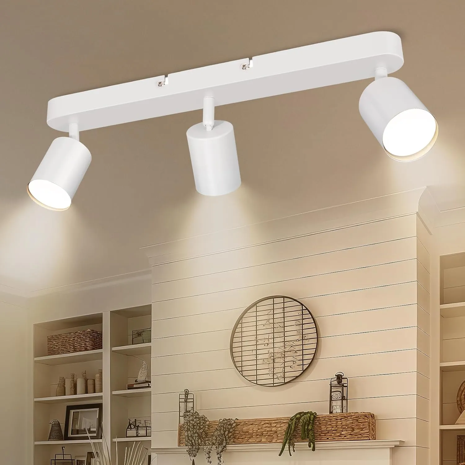 Ketom GU10 Lámpara de Techo con 3 Focos, Focos de Techo Ajustables y Giratorios, Blanco Apliques Techo Interior Orientable, Mode