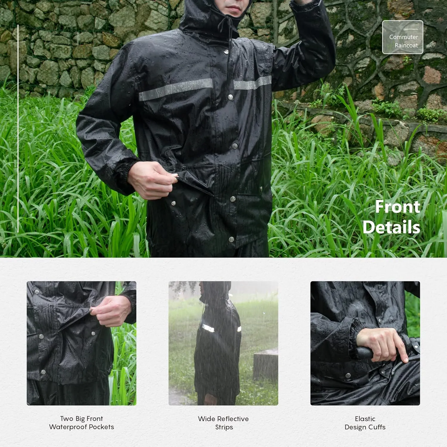 LY4U Ropa de lluvia Impermeable para Hombres  Ropa de Trabajo  Chaqueta y Pantalones de Ciclismo con Capucha  Ropa de lluvia con