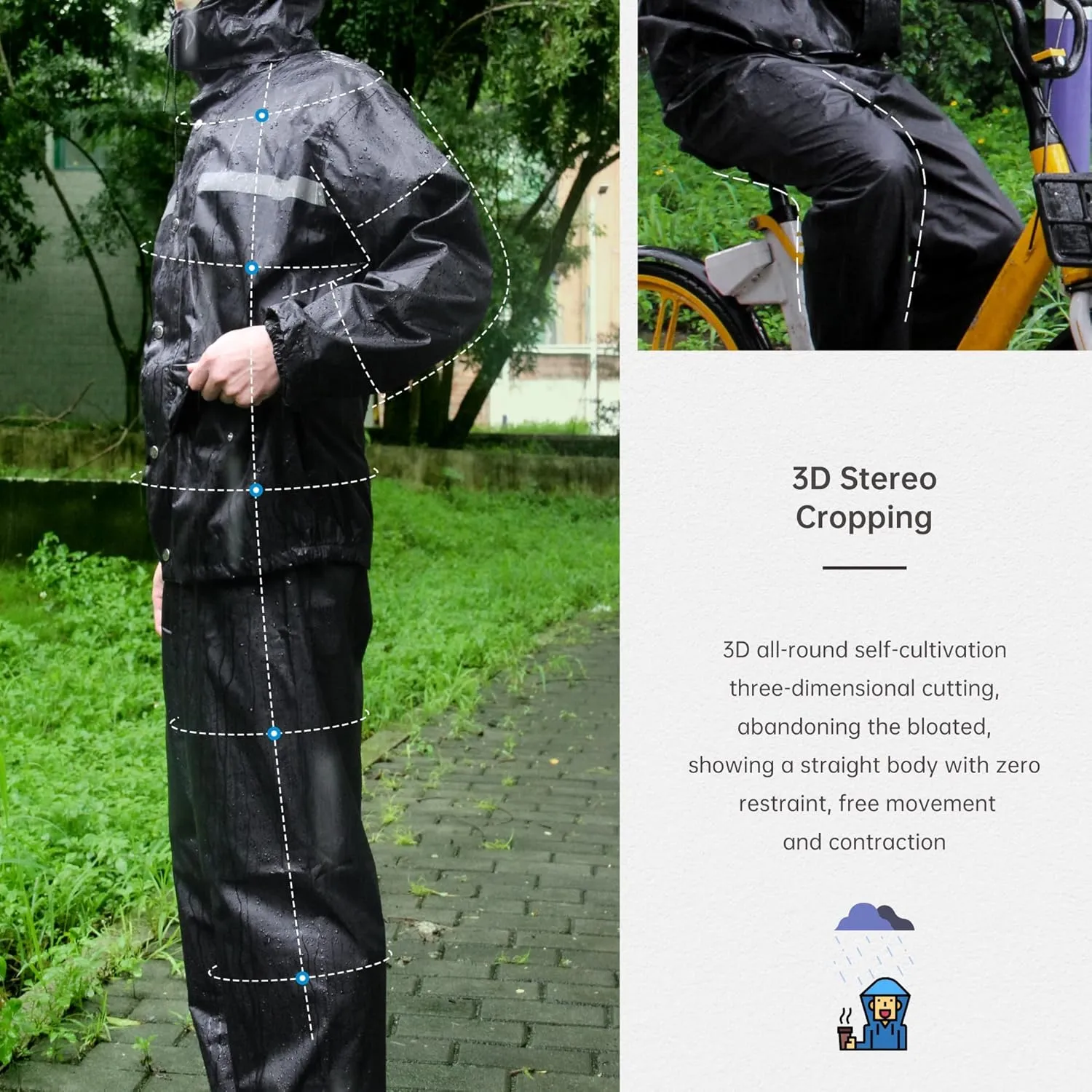 LY4U Ropa de lluvia Impermeable para Hombres  Ropa de Trabajo  Chaqueta y Pantalones de Ciclismo con Capucha  Ropa de lluvia con