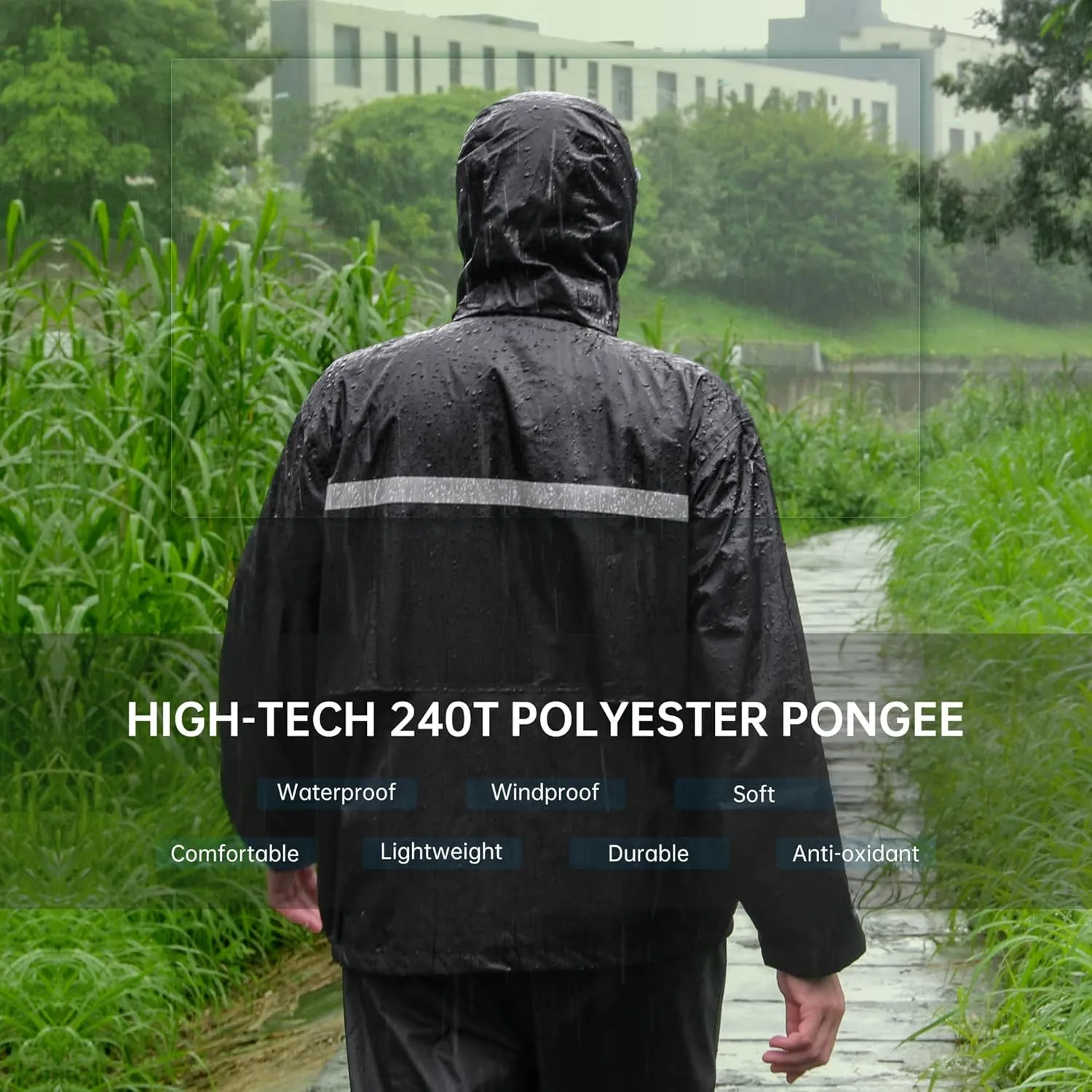 LY4U Ropa de lluvia Impermeable para Hombres  Ropa de Trabajo  Chaqueta y Pantalones de Ciclismo con Capucha  Ropa de lluvia con
