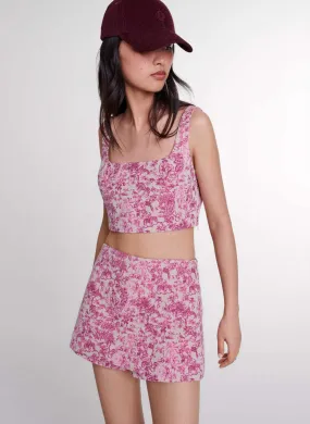 MAJE Minifalda corta estampada en mezcla de algodón. en rosa