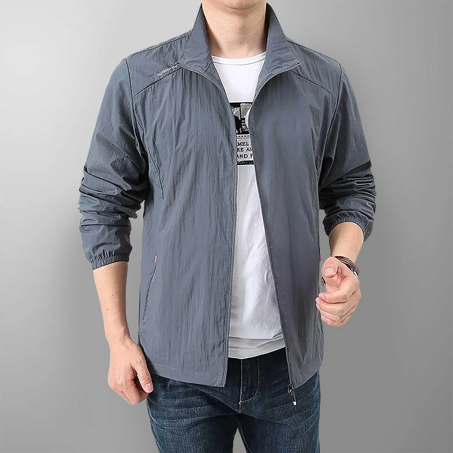Ruamilyy Chubasquero de verano ligero y fino  cortavientos  protección solar  con cuello alto  impermeable  transpirable  ropa d