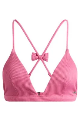 Top de bikini triangular en tejido de canalé con detalle de lazo